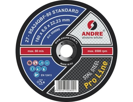 ANDRE TARCZA DO SZLIFOWANIA METALU 180 x 6,0mm STANDARD PRO LINE 95A24QBF