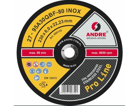 ANDRE TARCZA DO SZLIFOWANIA METALU 230 x 6,0mm INOX PRO LINE 95A30QBF