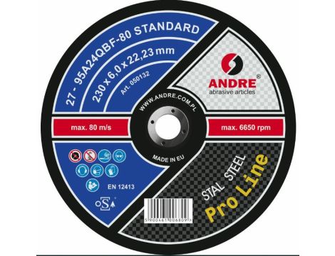 ANDRE TARCZA DO SZLIFOWANIA METALU 230 x 6,0mm STANDARD PRO LINE 95A24QBF