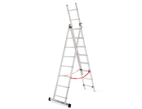 AWTOOLS DRABINA ALUMINIOWA BASIC  3x8 STOPNI 150kg - 2