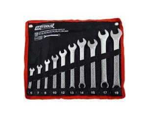 AWTOOLS KLUCZ PŁASKO-OCZKOWY KPL.10szt. /6mm-19mm/ BLACK LINE