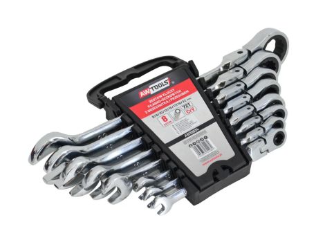 AWTOOLS KLUCZ PŁASKO-OCZKOWY Z GRZECH.PRZEGUB. KPL. 8szt 8-22mm