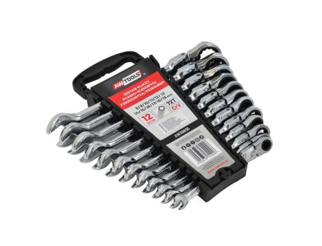 AWTOOLS KLUCZ PŁASKO-OCZKOWY Z GRZECH.PRZEGUB. KPL.12szt 8-19mm