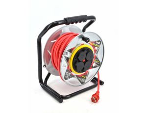AWTOOLS PRZEDŁUŻACZ BĘBEN METAL  30m 3x1,5mmCZERWONY HEAVY DUTY 16A / 3680W / IP44
