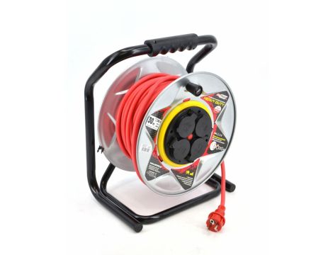 AWTOOLS PRZEDŁUŻACZ BĘBEN METAL  30m 3x2,5mmCZERWONY HEAVY DUTY 16A / 3680W / IP44