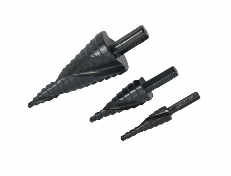 AWTOOLS WIERTŁO STOPNIOWE SPIRALNE KPL. 3szt./ 4-12 4-20 4-32mm/ AICrN/ CZARNE/ ETUI PLASTIK. - 2