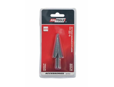 AWTOOLS WIERTŁO STOPNIOWE SPIRALNE/ 4-22mm/ AICrN/ CZARNE