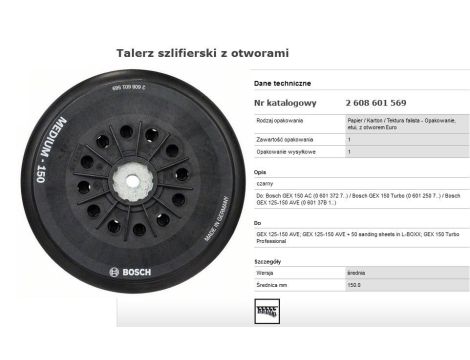 BOSCH DYSK SZLIF.150mm GEX150 ŚREDNI ...