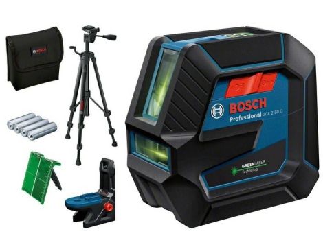 BOSCH LASER KRZYŻOWY GCL 2-50 G ZIELONY + UCHWYT RM 10 +  STATYW BT 150
