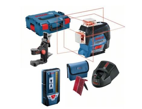 BOSCH LASER PŁASZCZYZNOWY GLL 3-80 C 3x360° CZERWONY + UCHWYT BM 1 + ODBIORNIK LR 7 1x2,0Ah LB