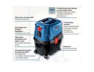 BOSCH ODKURZACZ GAS 15 PS AUTOMATYCZNE GNIAZO ZASILAJĄCE