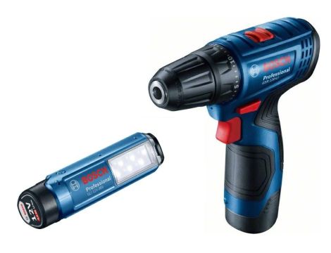 BOSCH WKRĘTARKA 12V GSR 120-LI 2x2,0Ah 30/14Nm +LAMPA GLI 12V-300 WALIZKA