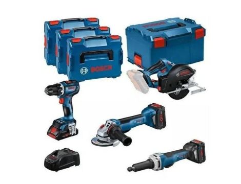 BOSCH ZESTAW COMBO 18V (GSR 18V-90C, GWS 18V-15 PSC, GKM 18V-50, GGS 18V-23 PLC) 1xPC4,0Ah 2xPC5,5Ah