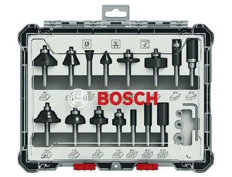 BOSCH ZESTAW FREZÓW 15szt. UCHWYT 1/4