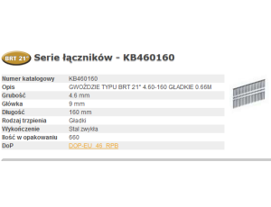 BOSTITCH GWOŹDZIE BRT21 4,60-160 0,66M ...
