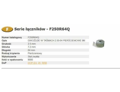 BOSTITCH GWOŹDZIE F 2,5-64 R Q