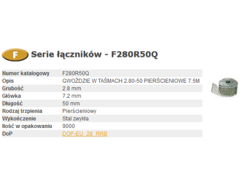 BOSTITCH GWOŹDZIE F 2,80-50 R Q 9m ...