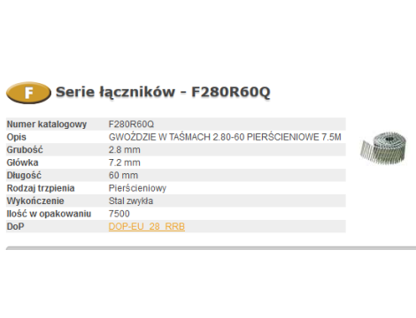 BOSTITCH GWOŹDZIE F 2,80-60 R Q 7,5m ...