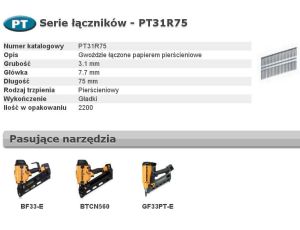 BOSTITCH GWOŹDZIE PT 33` 75mm RING 2.2M