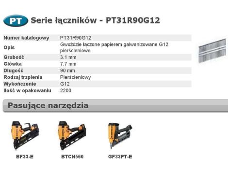 BOSTITCH GWOŹDZIE PT 33` 90mm RING GAL