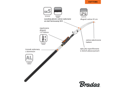 PIŁA OGRODNICZA TELESKOPOWA SKŁADANA Z HAKIEM V-SERIES 137-500cm - 3