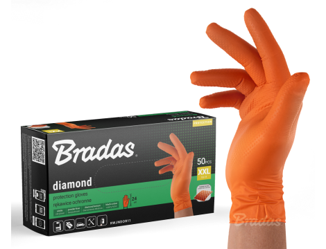 RĘKAWICE NITRYLOWE DIAMOND POMARAŃCZOWE XXL 10-11 /50szt.