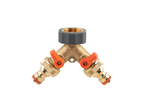 ROZDZIELACZ 2-DROŻNY GW 3/4"x GZ 3/4" MOSIĄDZ  Z ZAWORAMI BRASS SOFT