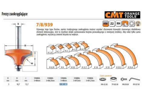 CMT FREZ DO ZAOKRĄGLEŃ HM R= 3 D=18,7 I=12,7 S=8