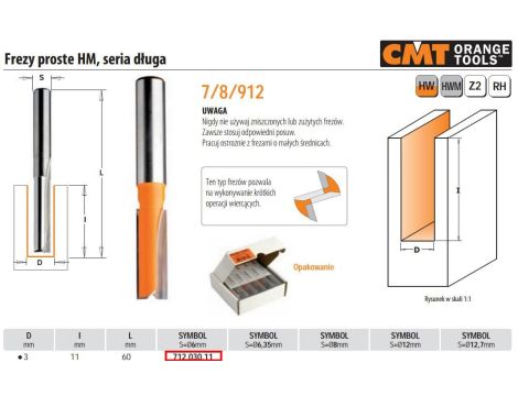CMT FREZ HM D= 3 I=11 L=60 S=6 PROSTY, DŁUGI. - 2