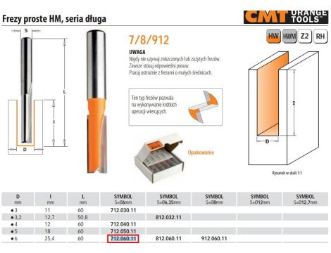 CMT FREZ HM D= 6 I=25,4 L=60 S=6 PROSTY, DŁUGI. - 2