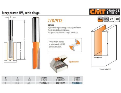 CMT FREZ HM D=10 I=31,7 L=60 S=8 PROSTY, DŁUGI. - 2