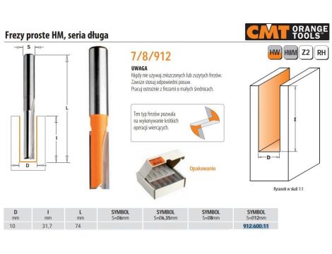 CMT FREZ HM D=10 I=31,7 L=74 S=12 PROSTY, DŁUGI. - 2