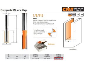 CMT FREZ HM D=12 I=31,7 L=60 S=8 PROSTY, DŁUGI.