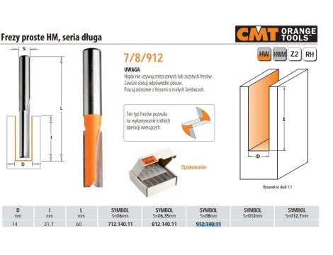 CMT FREZ HM D=14 I=31,7 L=60 S=8 PROSTY DŁUGI. - 2
