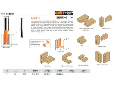 CMT FREZ HM D=15 I=20 L=57,2 S=8 PROSTY, KRÓTKI. - 2