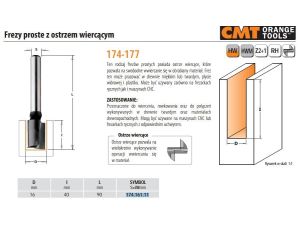 CMT FREZ HM D=16 I=40 L=90 S=8 ... PROSTY Z OSTRZEM WIERCĄCYM.