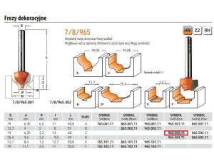 CMT FREZ HM D=19 d=6,35 R=3,2 I=13S=12.. DEKORACYJNY.