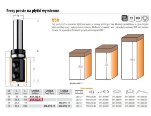 CMT FREZ HM D=19 I=28,3 L=68,5 S=8 Z=2 PŁYTKI WYMIENNE, GÓRNE ŁOŻYSKO.