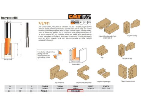 CMT FREZ HM D=24 I=20 L=50 S=8 PROSTY, KRÓTKI. - 2