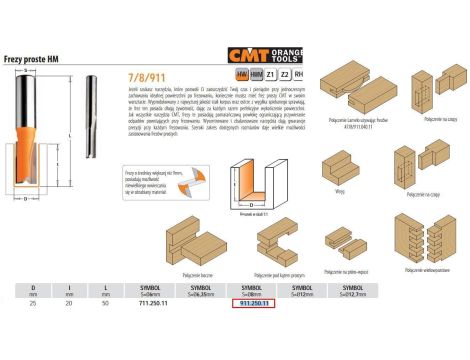 CMT FREZ HM D=25 I=20 L=50 S=8 PROSTY, KRÓTKI.