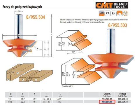 CMT FREZ HM D=50,8 I=22,2 A=45 S=12... T=9,5-19 DO POŁĄCZEŃ KĄTOWYCH 45, 90st. - 2