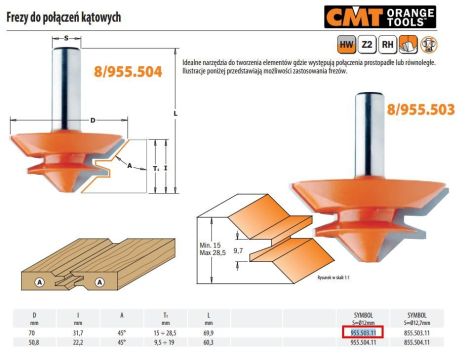 CMT FREZ HM D=70 I=31,7 A=45 S=12 T=15-2 8,5  DO POŁĄCZEŃ KĄTOWYCH...