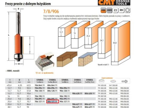 CMT FREZ HM I=25,4 D=12,7 S=6,35... PROSTY Z ŁOZYSKIEM DOLNYM. - 2