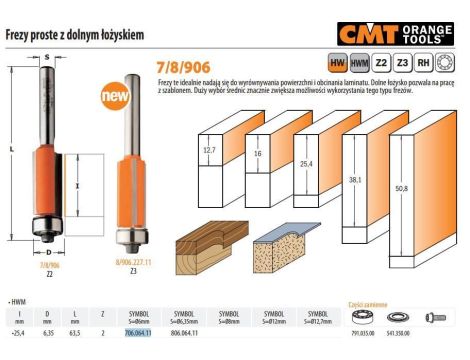 CMT FREZ HM I=25,4 D=6,35 S=6 DOLNE ŁOŻ. PROSTY.