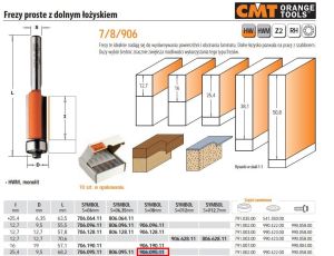 CMT FREZ HM I=25,4 D=9,5 S=8 DOLNE ŁOŻ. PROSTY Z ŁOŻYSKIEM DOLNYM .