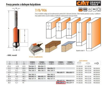 CMT FREZ HM I=38,1 D=12,7 S=12DOLNE ŁOŻ. PROSTY Z ŁOŻYSKIEM DOLNYM. - 2