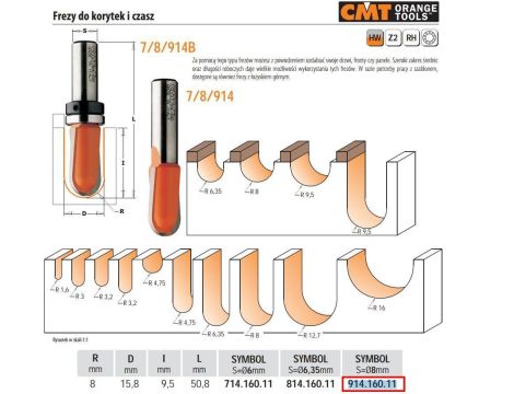 CMT FREZ HM R= 7,9 D=15,8 I=15,8 S=8... DO KORYTEK I CZASZ.