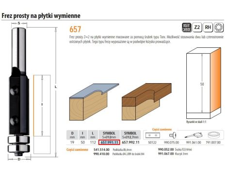 CMT FREZ NA PŁYTKI WYMIENNE Z ŁOŻYSKIEM HM D=19 I=50 L=112 S=12