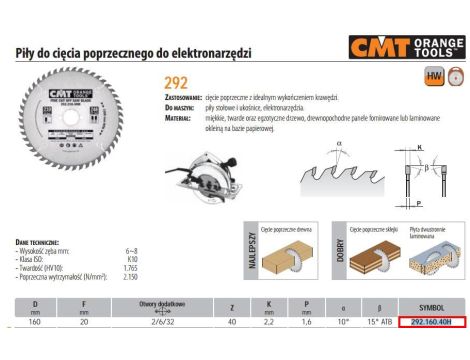 CMT PIŁA HM 160x20x2,2/1,6 Z=40 CIĘCIE POPRZECZNE, WYKAŃCZAJĄCE. - 2