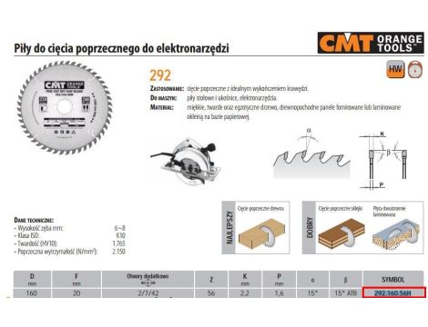 CMT PIŁA HM 160x20x2,2/1,6 Z=56 CIĘCIE POPRZECZNE, WYKAŃCZAJĄCE - 2